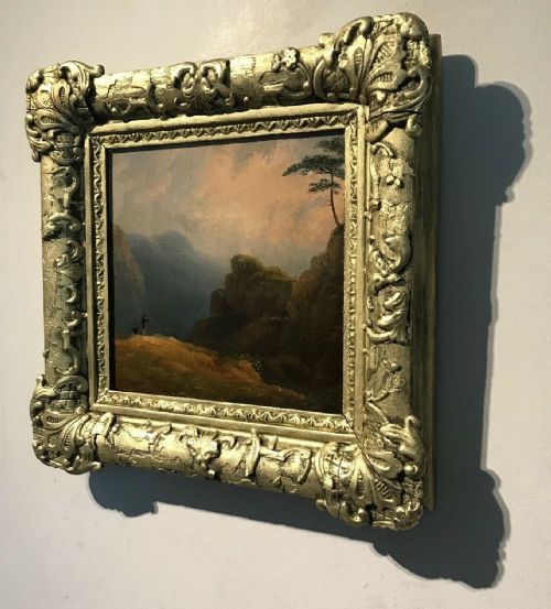 fig 1. Circa 1830's Antique Original Scottish School Oil Painting on Board Highland Landscape & Figures