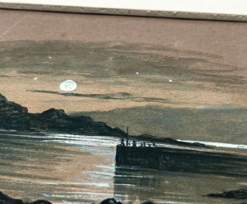 SIGNED J C PATERSON ORIGINAL ANTIQUE WATERCOLOUR PAINTING MOONLIT LAKE LANDSCAPE - ADDITIONAL PHOTO 4