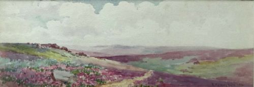 fig 1. Signed A Harvey Belk 1921 Original Antique Watercolour Painting Moors Landscape