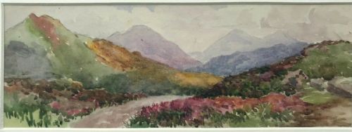 fig 1. Original Antique Watercolour Painting Moors Heather Mountain Landscape