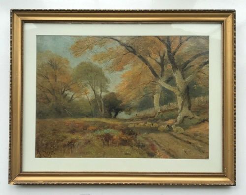 fig 1. John Syer Signed Original Late 19th Century Antique Oil Painting Sheep Resting in Tree Landscape