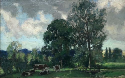 Stephen Reid Signed Original Antique Oil Painting Cattle After Rain Colne Valley