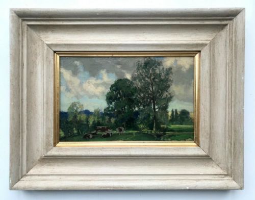 fig 1. Stephen Reid Signed Original Antique Oil Painting Cattle After Rain Colne Valley