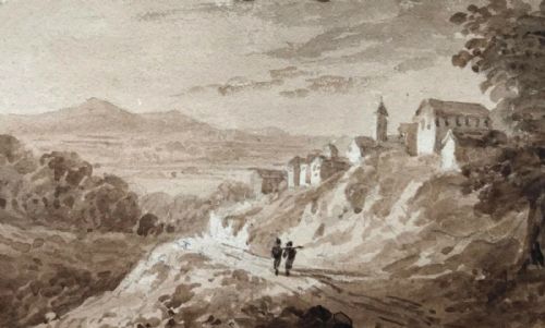 William Page Original Antique 1829 Watercolour Painting on Embossed Card View in Italy Italian Landscape