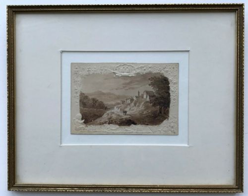 fig 1. William Page Original Antique 1829 Watercolour Painting on Embossed Card View in Italy Italian landscape