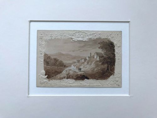 fig 2. William Page Original Antique 1829 Watercolour Painting on Embossed Card View in Italy Italian landscape
