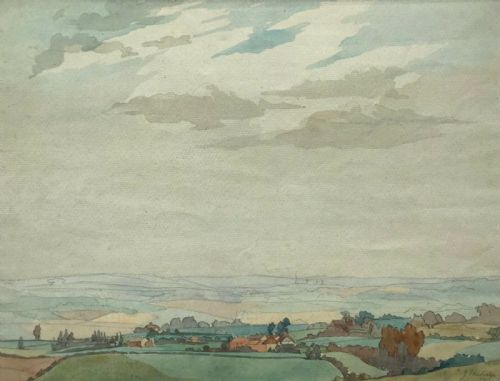 Signed J Milner 1951 Original Vintage English Watercolour Painting Countryside Landscape