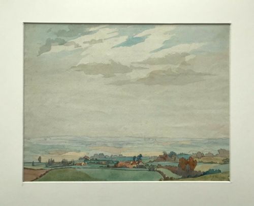 fig 1. Signed J Milner 1951 Original Vintage English Watercolour Painting Countryside Landscape