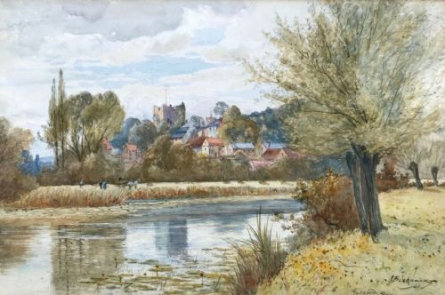Peter Buchanan Original English Antique Watercolour Painting Guildford Surrey River Landscape
