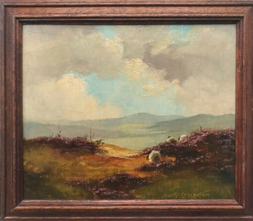 fig 1. Lewis Creighton Original Signed English Oil Painting on Panel Sheep on North Yorkshire Moors