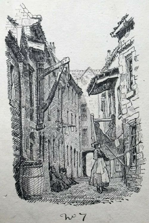 fig 1. Signed J S Elgood Original Antique Ink Drawing Buckton's Yard in Darlington