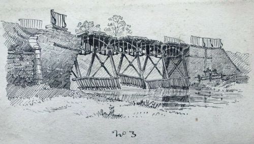 Signed J S Elgood Original Antique Ink Drawing Ruined Bridge Near West Auckland