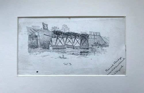 fig 1. Signed J S Elgood Original Antique Ink Drawing Ruined Bridge near West Auckland