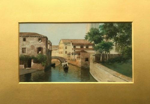 fig 1. Eugenio Benvenuti Original Early 20th Century Antique Watercolour Painting Italy Venice Gondolier