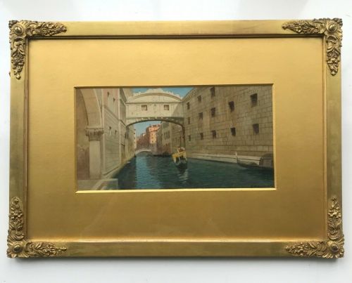 Eugenio Benvenuti Original Early 20th Century Antique Watercolour Painting Italy Venice Canal Bridge of Sighs