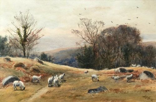 John H Cole Rca Original Watercolour Painting Welsh Wales Sheep Landscape