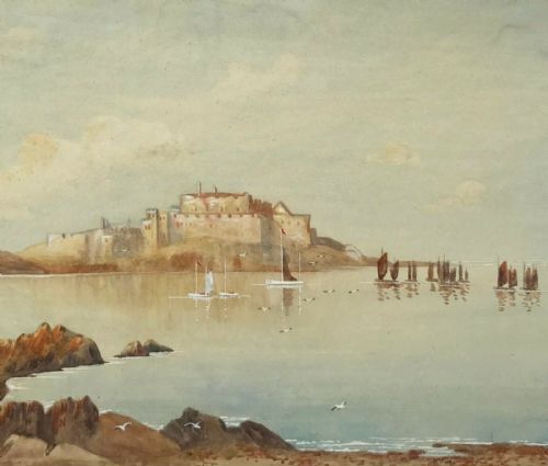 Walter Witham Signed Original 19th Century Antique Watercolour Painting Coastal Landscape