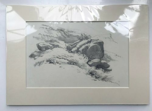 VIEW OF ROCKS ON MOORS ORIGINAL C19TH ANTIQUE PENCIL DRAWING SKETCH STUDY - ADDITIONAL PHOTO 7
