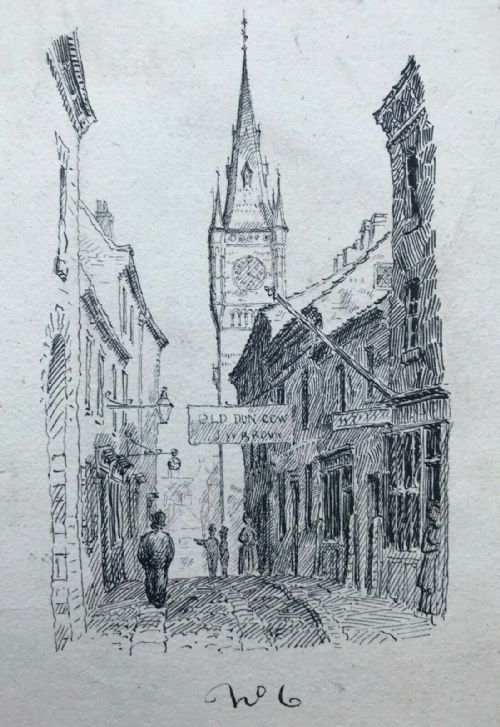Signed J S Elgood Original C19th English Antique Ink Drawing Post House Wynd Darlington