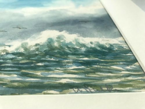 fig 1. Signed A Hulk Original Antique Watercolour Painting Fishing at Bognor Seascape
