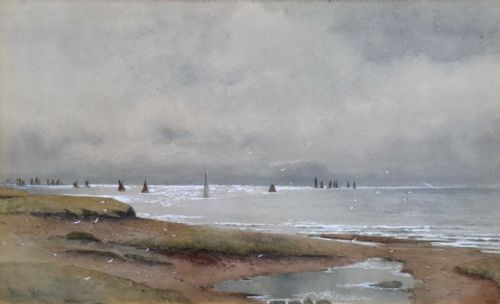 fig 1. Walter Witham Original Signed 19th Century Antique Watercolour Painting Coastal Landscape