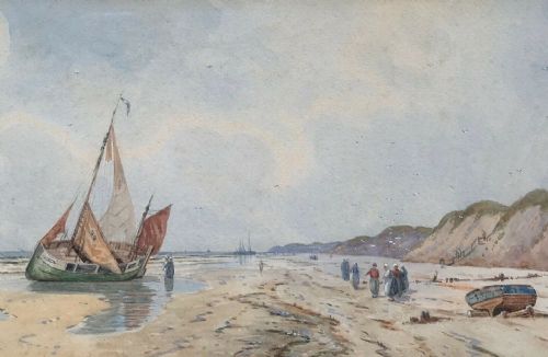 fig 1. R Warren Vernon 'Belgium, Ostend & Blankenberge' Original 19th Century Antique Watercolour Fishing Seascape Painting