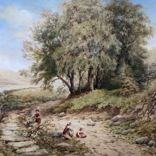 fig 2. Charles M McArthur 1884 Original 19th Century English Antique Watercolour Painting Children Foraging in a Lakeland landscape 