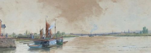 fig 1. Warren Vernon 'Mainz from Biebrich Rhine Germany' Antique Original Watercolour German Landscape