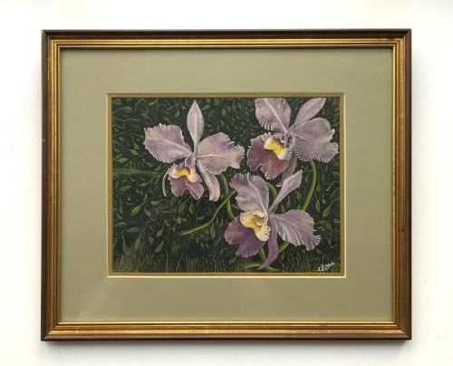 fig 1. JAMES LLOYD (1905-1974) Signed Original Mid 20th Century English Gouache Painting Still Life Flowers Iris