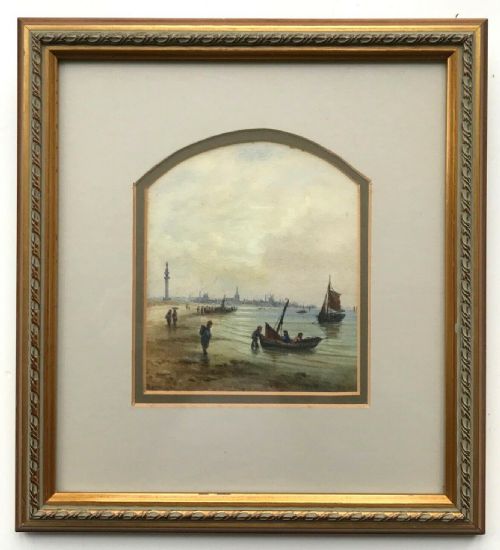 John Francis Branegan Original Antique Watercolour Painting Great Yarmouth with Nelsons Monument