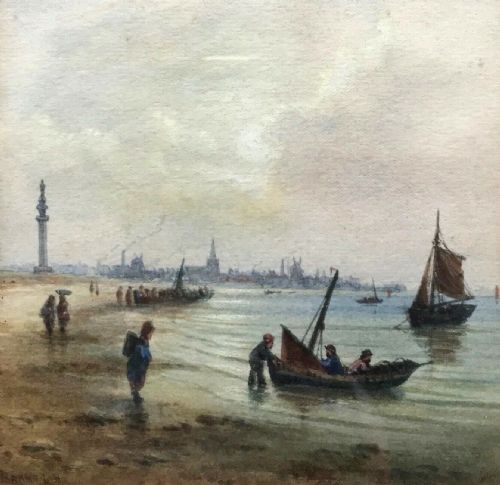 fig 1. John Francis Branegan Original Antique Watercolour Painting Great Yarmouth with Nelsons Monument