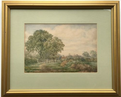 fig 1. W Sturgeon Signed original English Antique Watercolour Painting Guy's Cliffe Fields Leamington Warwickshire