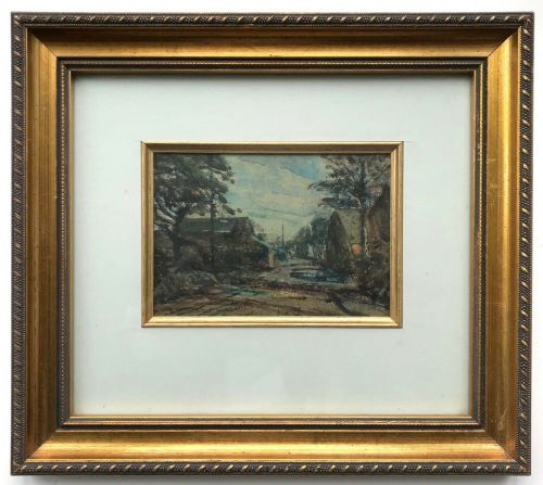 fig 1. Albert Woods ARCA Original Antique Watercolour Painting The Highway Moonlight Landscape
