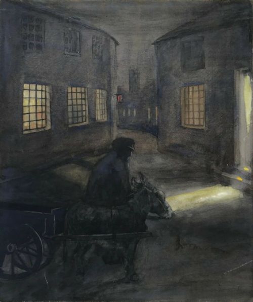 William Frederick Longstaff (Australian 1879 - 1953) Original Watercolour Painting Donkey & Cart at Dusk