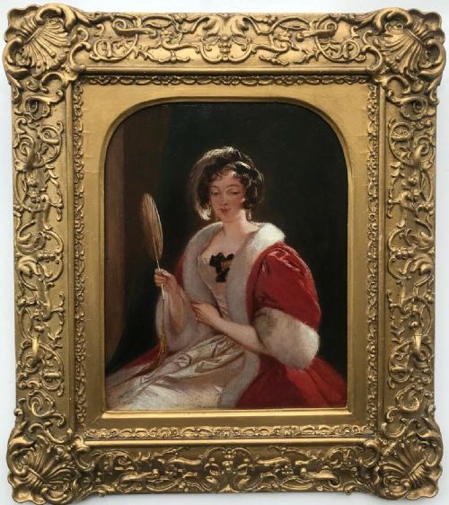 Circle of William Edward Frost (1810-1877) Oil Painting on Wooden Panel Portrait of an Elegant Lady