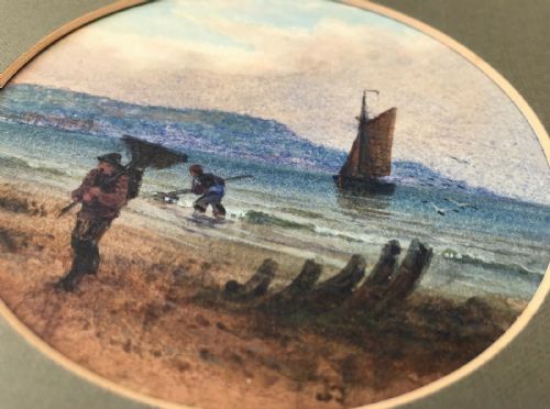 fig 1. John Francis Branegan Original Antique Watercolour Painting Yorkshire Coast Fishermen View Seascape Landscape