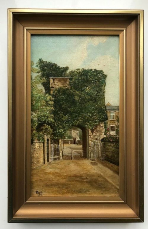 Thomas Moss 1911 Signed Original Antique Oil Painting on Canvas Gate House Scene English Landscape