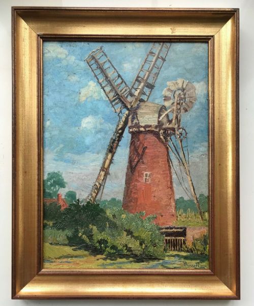 Osmond Hick Bissell Original Vintage Oil Painting Berney Arms Windmill Norfolk
