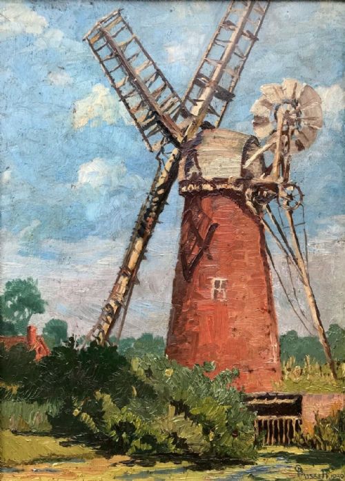 fig 1. Osmond Hick Bissell Original Vintage Oil Painting Berney Arms Windmill Norfolk