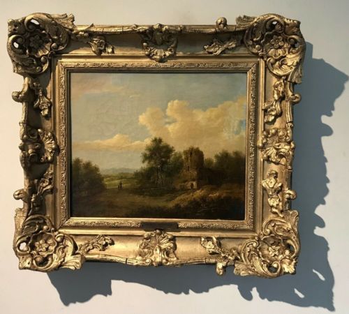 fig 1. Patrick Nasmyth Signed Original Antique Oil Painting on Canvas Figures & Ruins Landscape with Provenance