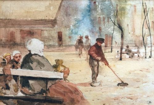 Charles Hodge Mackie Rsa Original Late 19th Century Antique Watercolour Painting Street Sweeper