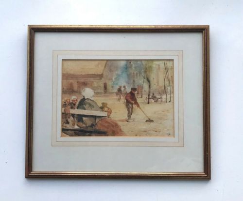 fig 1. Charles Hodge Mackie RSA Original Late 19th Century Antique Watercolour Painting Street Sweeper
