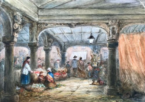 Attr. Louise Rayner Original Antique Watercolour Painting Dover Old Market House