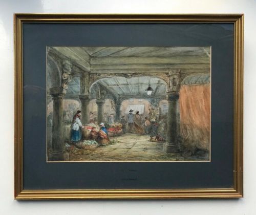 fig 1. Attr. Louise Rayner Original Antique Watercolour Painting Dover Old Market House