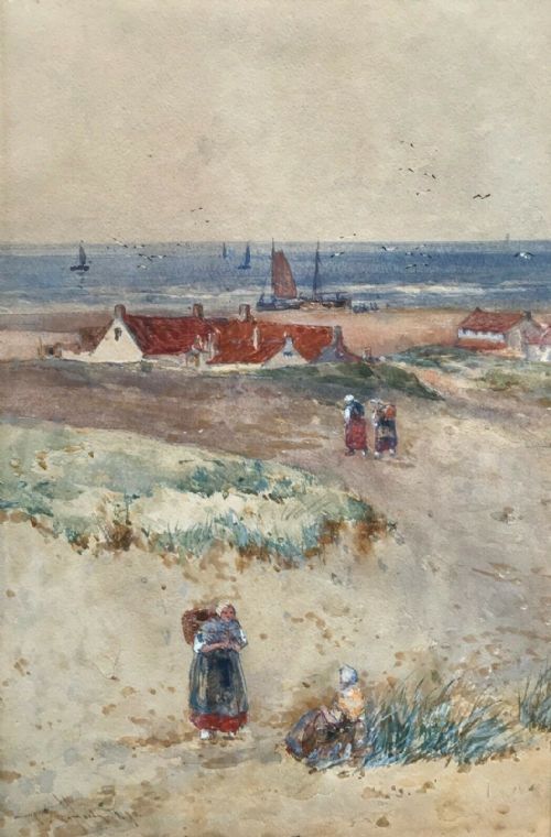 Thomas Bush Hardy Signed Original Late 19th Century Antique Watercolour Painting Katwijk Aan Zee Holland