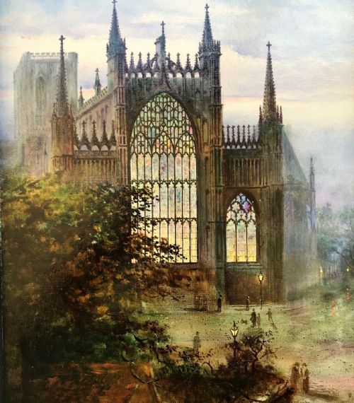 fig 2. Frank Watson Wood (1869-1953) Original Early 20th Century dated 1935 Oil Painting York Minster east Window View