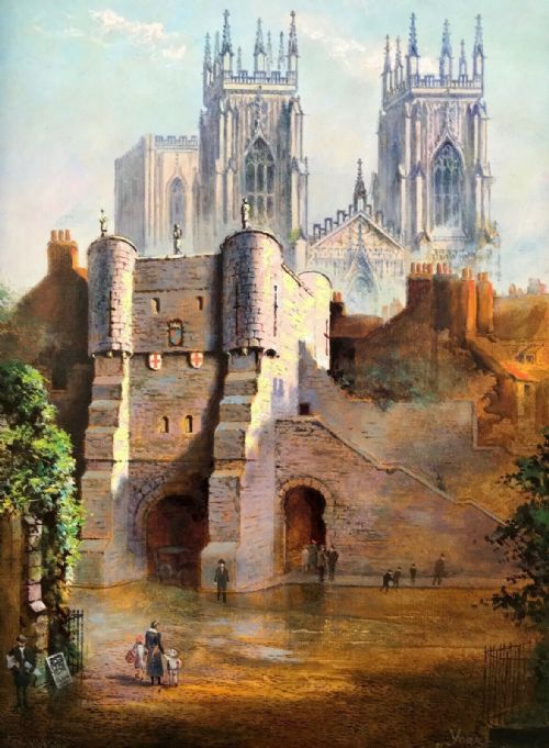 fig 2. Frank Watson Wood Original Early 20th Century circa 1935 Oil Painting York Minster Bootham Bar View