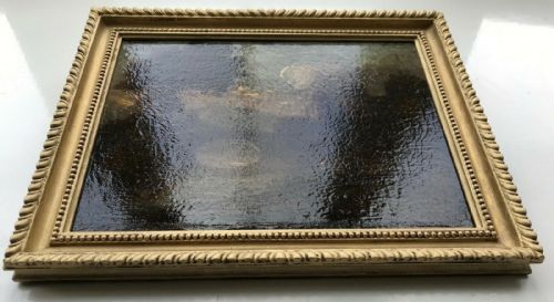 fig 1. Original Early 19th Century Antique Oil Painting on Wooden Panel English School Landscape Bridge & Castle View