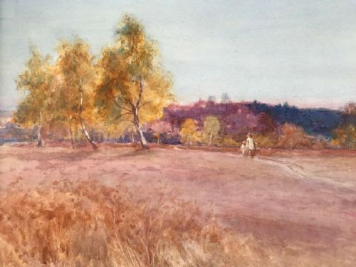 Leopold Rivers Original 19th Century Antique Watercolour Landscape Painting Near Wisley in Surrey