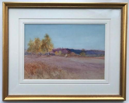 fig 1. Leopold Rivers Original 19th Century Antique Watercolour Landscape Painting Near Wisley in Surrey